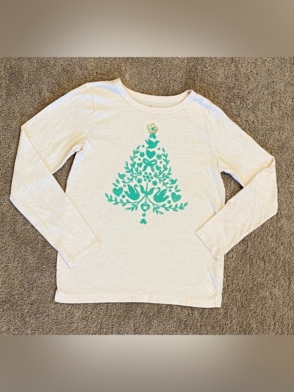 J.Crew Crewcuts Cream Long-Sleeve Shirt with Green Tree Motif
